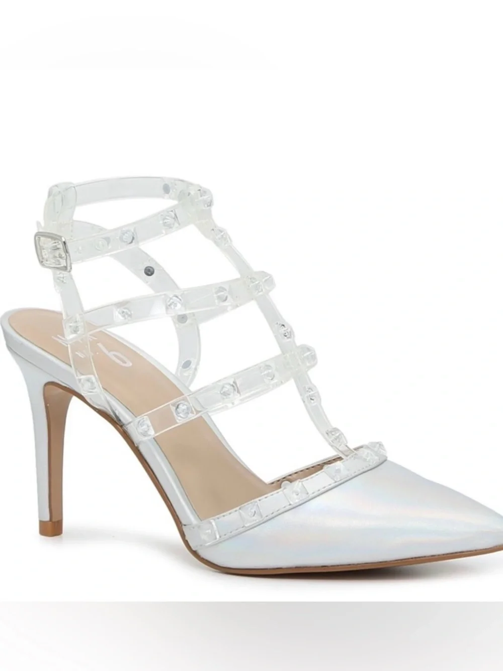 🪩 Mix No. 6 Liraven Caged Pump Heel in Iridescent/Clear Metallic with Studs
